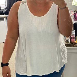 White and tan knit back tank top